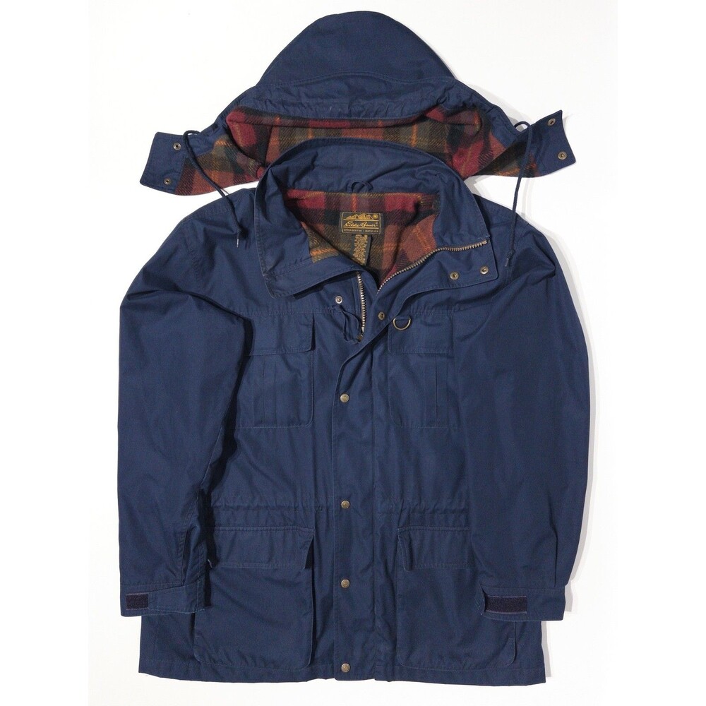 VTG Eddie Bauer Wool Lined Mountain Parka Removable Hood Navy Blue Men Size XL